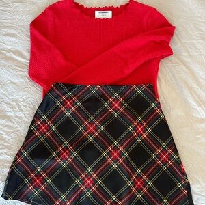 Old Navy Red Top and JCrew Black Plaid Skirt Set NWOT